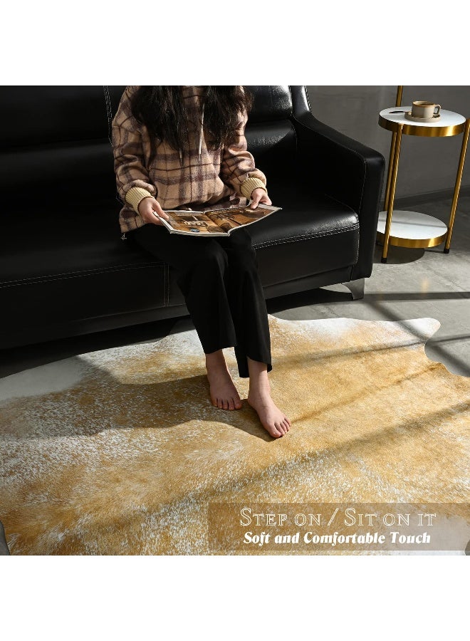 Rtizon Cow Hide Rug for Living Room, Washable Cowhide Rug, Large Faux Animal Skin Rugs, Non-Slip Cow Print Area Rugs, 5x6 Feet Cowhide Rugs for Bedroom Office Kitchen Fireplace, Khaki - Image 2